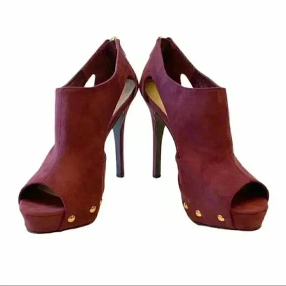 JustFab Faux Suede Peep Toe Platform High Heels Burgundy Bordeaux Size 7.5 - Picture 9 of 16